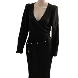 Women’s Black long sleeve V-Neck dress Gold buttons XL New